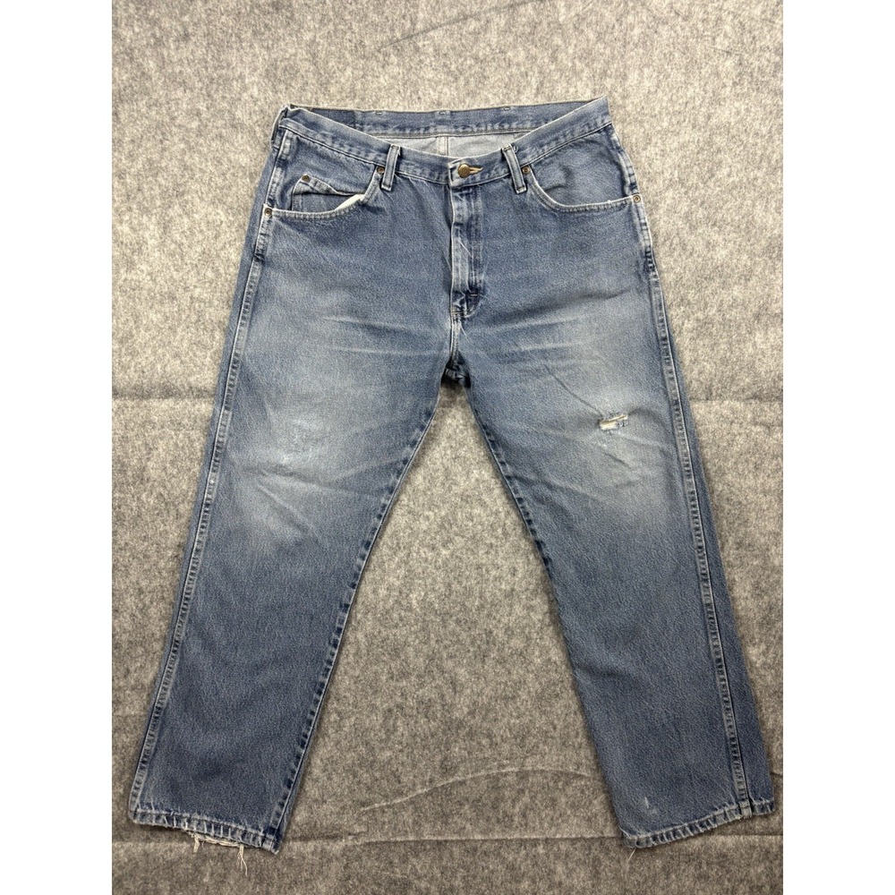 Wrangler Mens Blue Jeans Medium Wash Regular Fit Workwear 96501MR 36x29